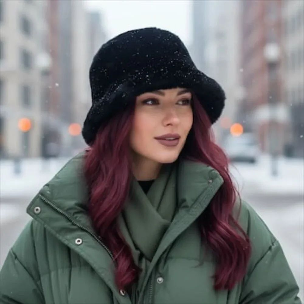 Women's Soft Faux Fur Winter Bucket Hat | Reversible 2-Way Style (Black) NWT